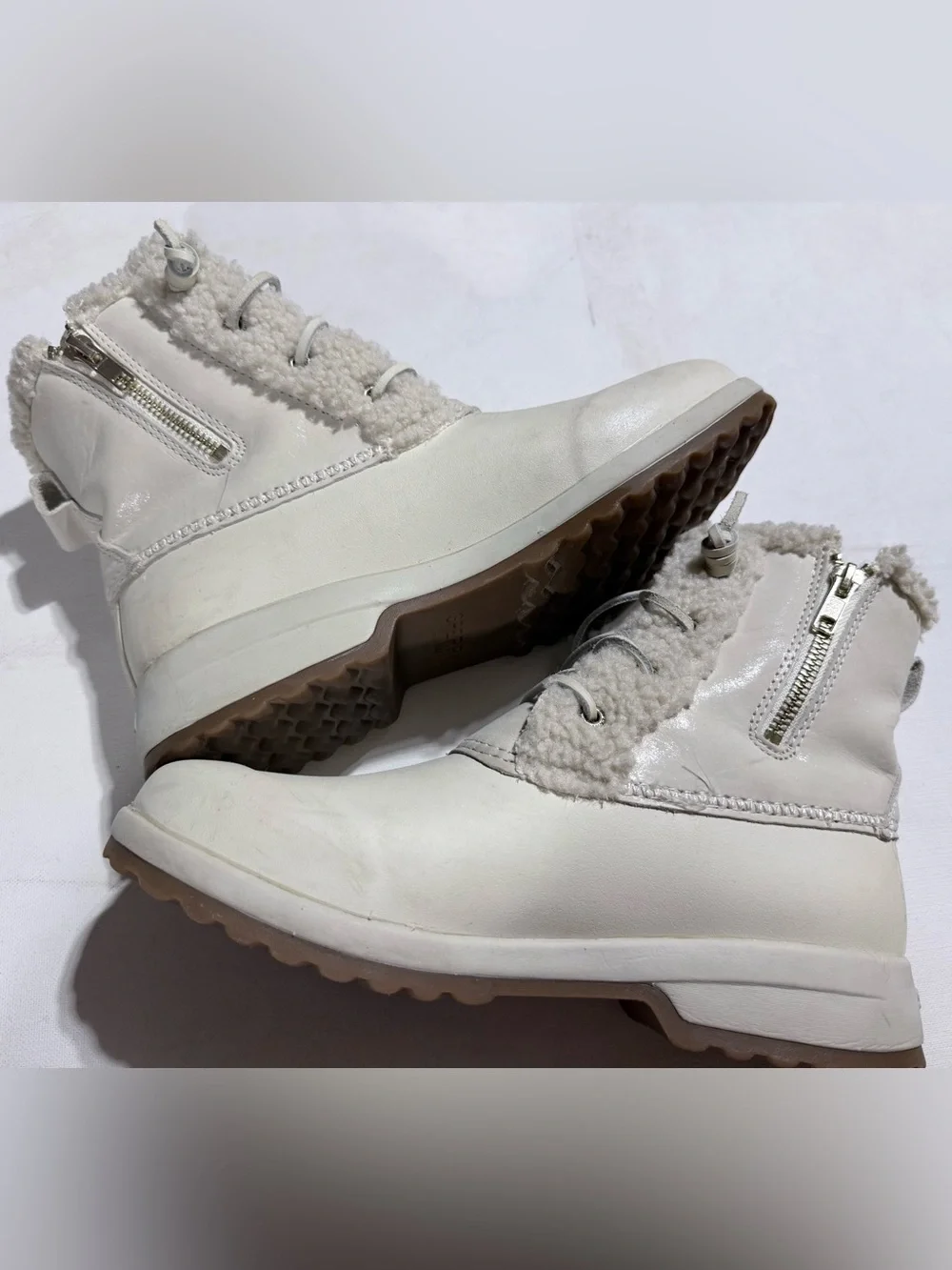 Sperry Women's Maritime Repel Cream Winter Lace-Up Ankle Boots Faux Fur Trim